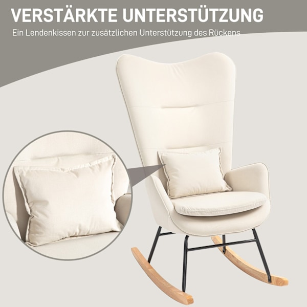 Rootz Rocking Chair - Sygeplejestol - Velvet lænestol - Lumbar Support - White - 67 cm x 85 cm x 112 cm