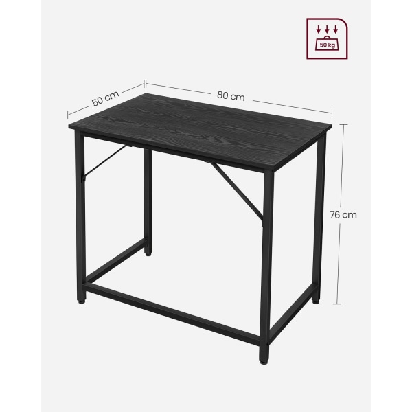 Rootz Sort skrivebord - Studiebord - Skrivebord - Spånplade og stål - Letvægts - Nem montering - Moderne design - 50 cm x 80 cm x 76 cm