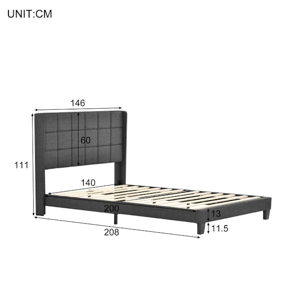 Rootz dobbeltseng med sengegavl - Elegant seng - Komfortabel seng - Optimal støtte - 146L x 208W x 111H cm