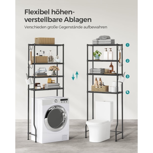 Rootz Metal toilethylde - Organizer til badeværelset - Opbevaringsstativ - Robust konstruktion - Pladsbesparende - Nem montering - 30 cm x 63 cm x 176