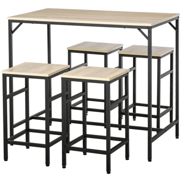 Rootz 5-osainen baaripöytäsetti - Ruokailusarja - Keittiökalusteet - Tilaa säästävä muotoilu - Vankka rakenne - Parannettu vakaus - 100L x 60W x 88K c