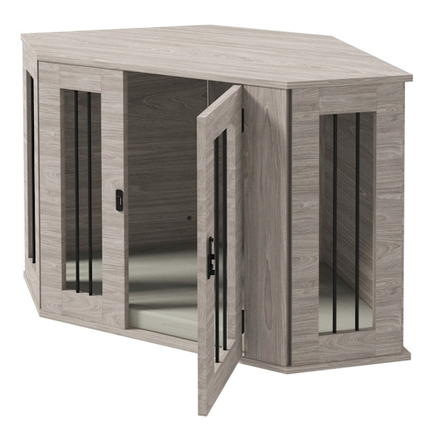 Rootz PawHut Dog Box - Snygg hundlåda - Säker husdjursbur - Modern design - Säker låsmekanism - Enkel åtkomst - 63H x 104L x 55W cm - Konstruerat trä