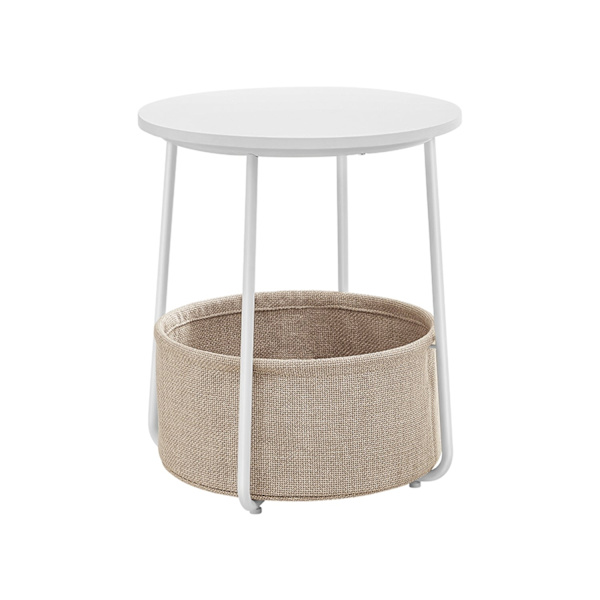 Rootz rundt sidebord med opbevaringskurv - Endebord - Natbord - Stofopbevaringsrum - 45 cm x 45 cm x 55 cm