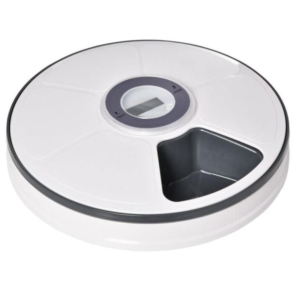 Rootz foder til kæledyr - 6 rums foder til katte - foder til kæledyr med digital timer - LED-skærm - Hvid + Grå - Ø30,5 x 7,2H cm