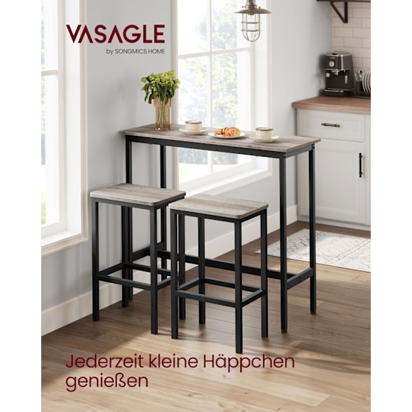 Rootz 3-delade barbordsset - Pubbord - Counter Height Bord - Spånskiva och stål - Greige fläckigt bläck Svart - 100 cm x 40 cm x 90 cm - 40 cm x 30 cm