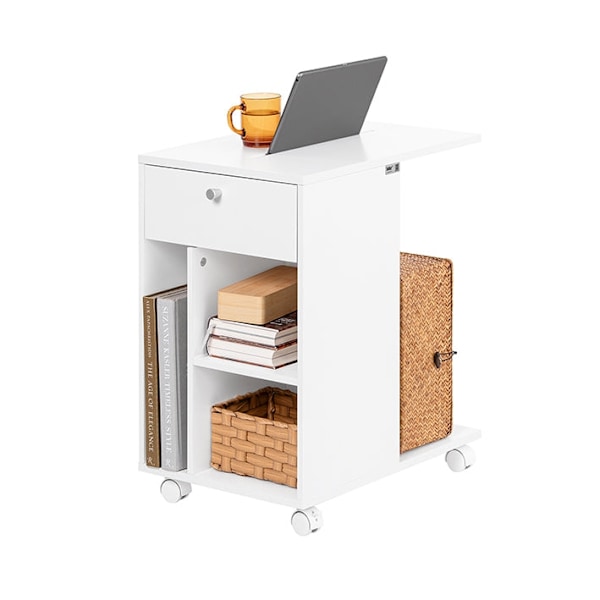 Rootz Bedside Table - Nightbord - Serveringsvogn - Rumbesparende design - MDF -materiale - 36x62x50cm - jernbane til tablet