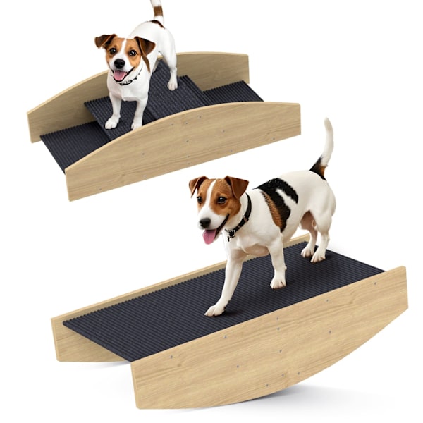 Rootz Agility Dog Swing - 2 -i -1 Rocker & Trairs - Non -Slip Pet Ramp - Fir Wood - Forbedrer Balance & Agility - 80 cm x 39,5 cm