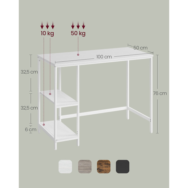 Rootz Maple White Skrivbord - Skrivbord - Arbetsbord - Spånskiva & stål - 50cm x 100cm x 76cm