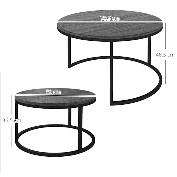 Rootz 2 Set soffbord - Sidobord - Sofatisk - Spacebesparing - 78,5x78,5x46,5cm & 59x59x36,5cm - grå metallram