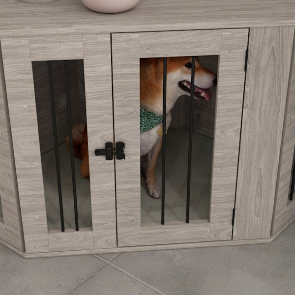 Rootz PawHut Dog Box - Snygg hundlåda - Säker husdjursbur - Modern design - Säker låsmekanism - Enkel åtkomst - 63H x 104L x 55W cm - Konstruerat trä