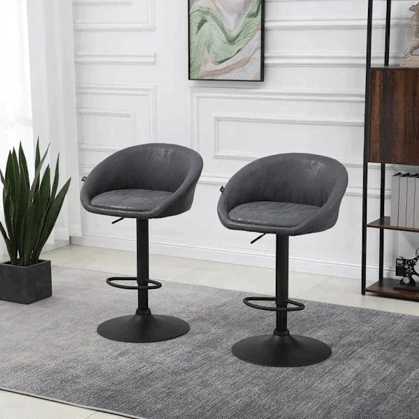 Rootz Barpall - Set med 2 barstolar - Justerbar i höjdled - 360 graders vridbar design - Grå - 57cm x 50cm x 84-104cm