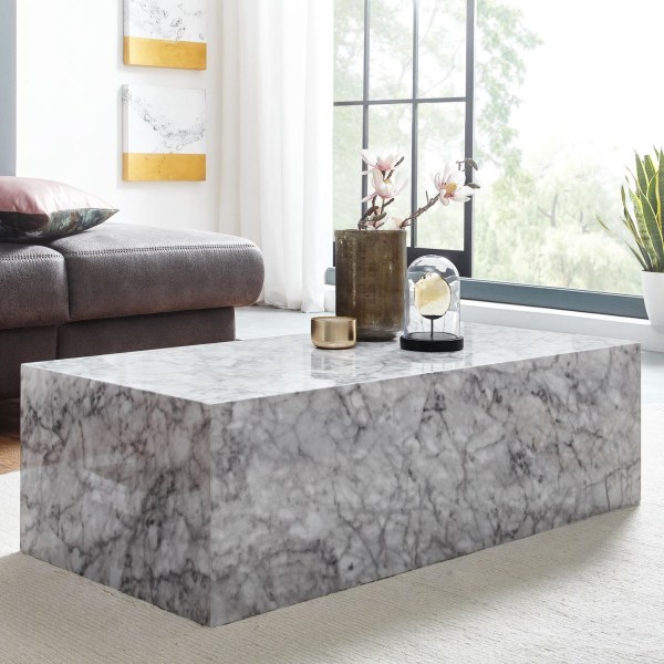 Rootz sofabord 100x30x50 cm MDF højglans med marmorlook hvid - D