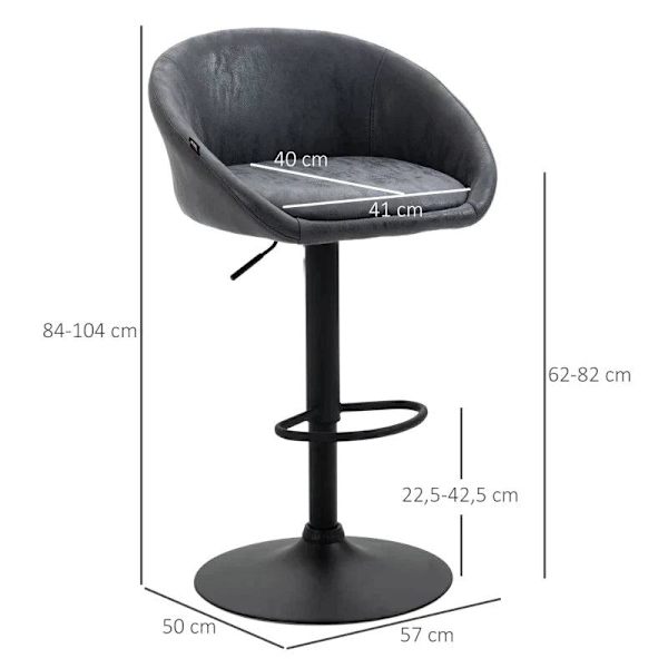 Rootz Barpall - Set med 2 barstolar - Justerbar i höjdled - 360 graders vridbar design - Grå - 57cm x 50cm x 84-104cm