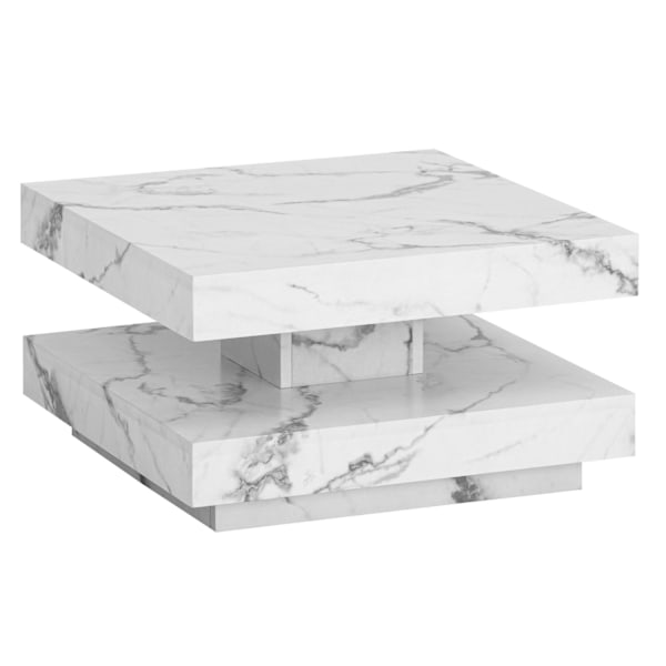 Rootz Square soffbord - Modernt marmorbord - Vitt vardagsrumsbord - antislidkuddar - 60 cm x 60 cm x 34 cm