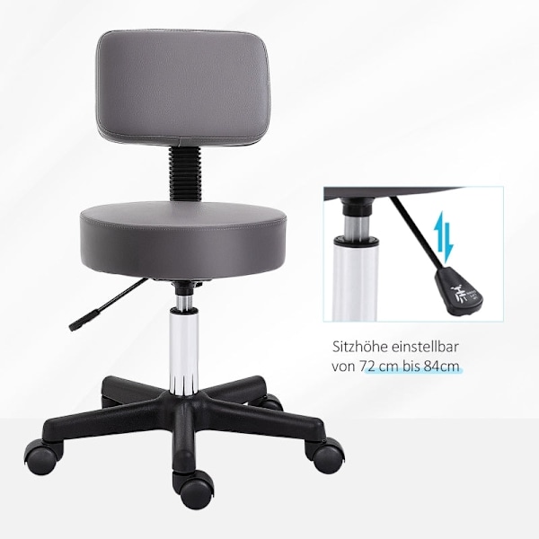 Rootz Round Salon Pall - Massagepall - Skönhetsstol - Höjdjusterbar - 35cm x 72-84cm - Fuskläder - Grå