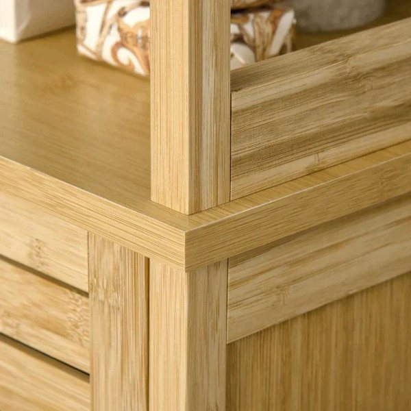 Rootz-kylpyhuonekaappi - korkea kaappi - kylpyhuoneen lattiakaappi - kolme hyllyä - yksi kaappiosasto - säleiköllä varustettu ovi - Natural - 34 x 30
