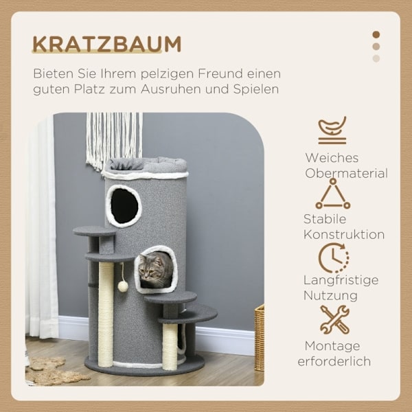 Rootz PawHut Cat Tree - Ultimativt kradsestolpe - Katteklatretårn - Multi-Level - Holdbart sisalreb - Blødt plysstof - Ø57 x 99H cm