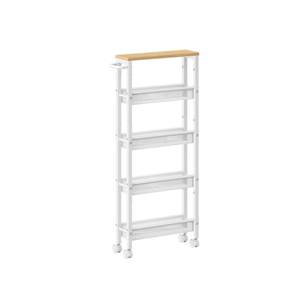 Rootz Oak White Trolley - Rullvagn - Bärbar förvaring - Spånskiva och stål - 13 cm x 45,4 cm x 99,6 cm - Lättvikt - Max belastning 12,5 kg