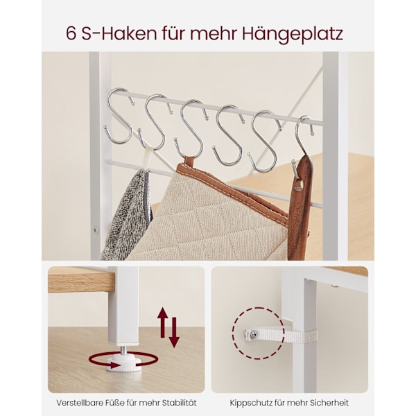 Rootz Kökshylla med metallkorg - Ek Beige Vit - Förvaringsställ - Stålkorg - Spånskiva - 40cm x 90cm x 134cm