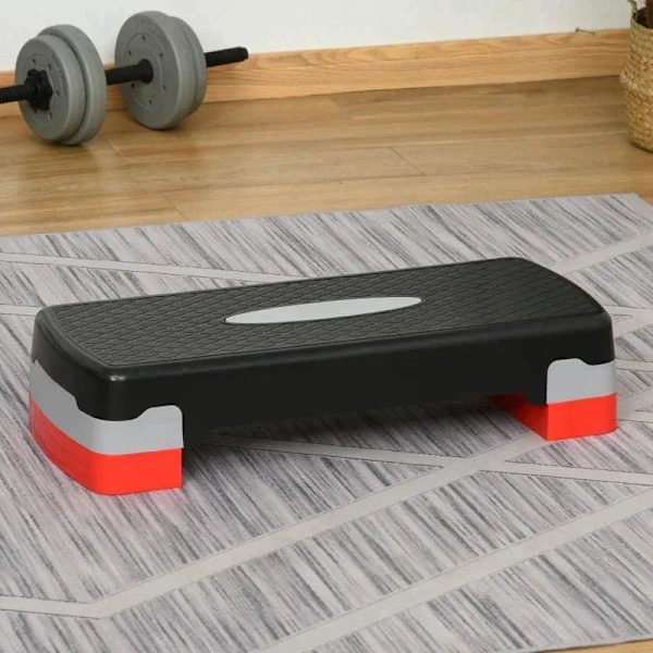 Rootz Aerobic Stepper - 2-trins - Højdejusterbar - Sort + Grå + Rød - 68 x 28 x 15 cm
