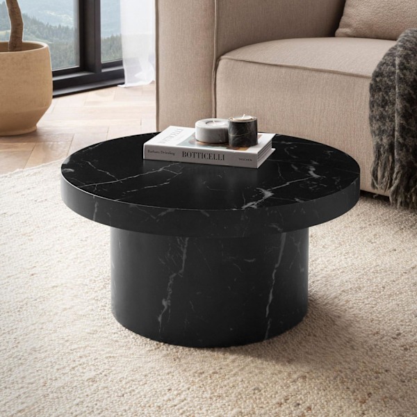 Rootz Round sofabord - Moderne bord - sort look -bord - Anti -slip -funktion - 60 cm x 60 cm x 30 cm