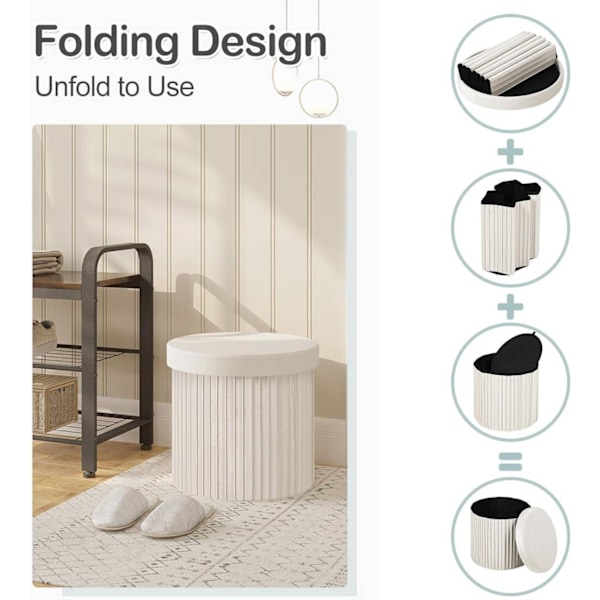 Rootz Opbevaringsskammel - Osmannisk - Fodskammel - Blød og Robust - 38 cm x 36 cm - Cremefarvet/Lysegrå - 30 L Kapacitet - E1 MDF-ramme - Fløjlsbetræ