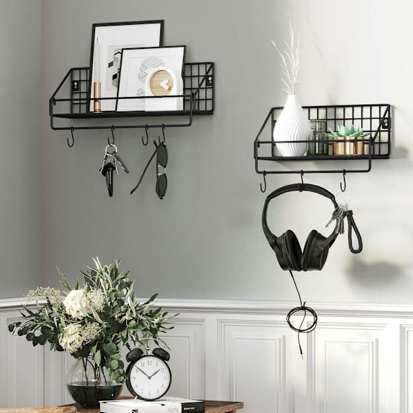 Rootz-seinähylly - 2 seinähyllyä - Industrial Design -seinähyllyt - Kelluva hylly - Koristehylly - Moderni seinähylly - Esittelyhylly - Keittiön seinä