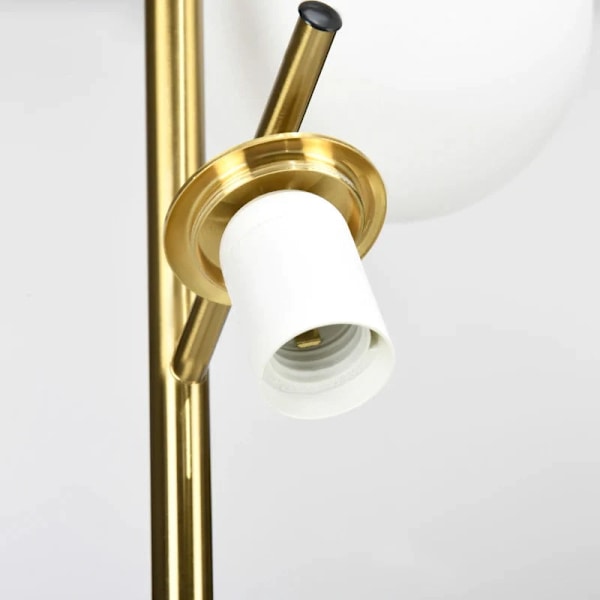 Rootz golvlampa - Retrodesign - Stabil metallfot - Slät stav - Lång strömkabel - 3 lampskärmar - Lämplig för LED - Järn+Glas - Guld+Vit - Ø27 x 169H c