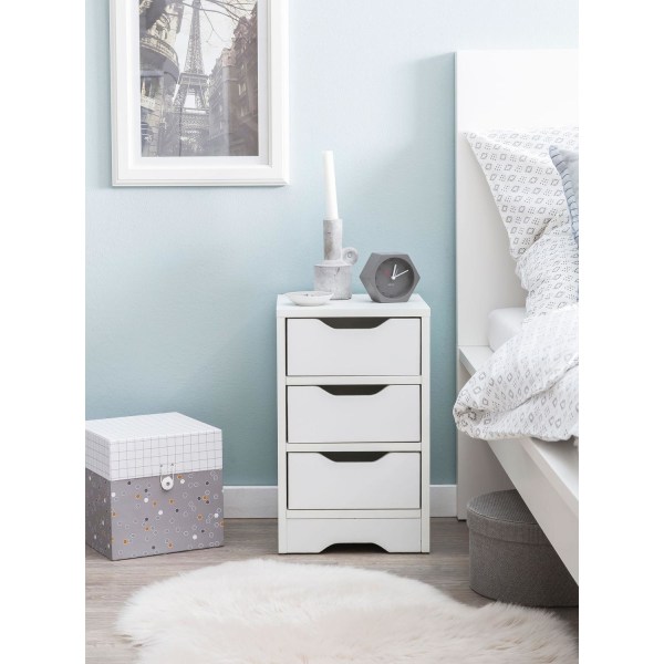 Rootz natkonsol 31x49x31 cm hvid mat med 3 skuffer - Hvidt sengebord med opbevaringsplads - Natbord Simple Modern - Natbord Klein - Natbord soveværels