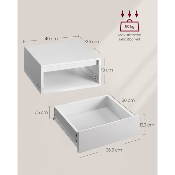 Rootz Set med 2 Molnvita Flytande Sängbord - Träspånskiva - MDF - Utrymmesbesparande - 35cm x 40cm x 18cm