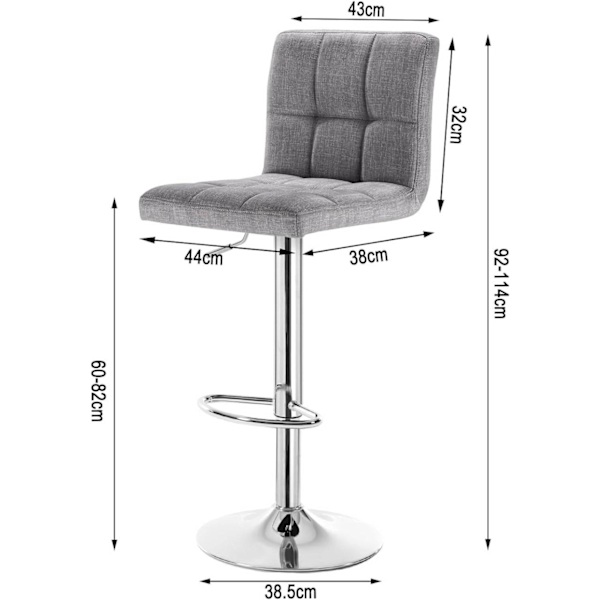 Rootz Højdejusterbar barstol - Bordskammel - Drejestol - Forkromet holdbarhed - Ergonomisk design - Gulvbeskyttelse - 44cm x 38cm x 92-114cm