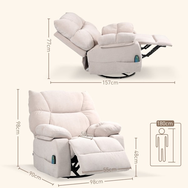 Rootz Massagestol - TV Lænestol - Hvilestol - Luksusstof - Varmefunktion - 98cm x 90cm x 98cm