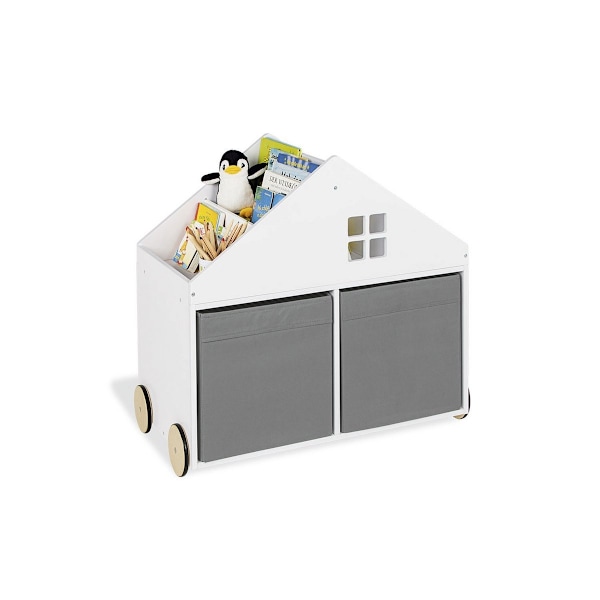 Rootz Børnehylde 'HUS' - Børneopbevaring - Book Organizer - Mobile on Wheels - Miljøvenlig MDF - 75 cm x 40 cm x 69 cm