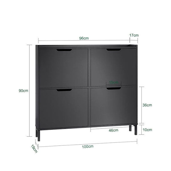 Rootz Skoställ - Förvaringsorganisator - Skoskåp - MDF och metallmaterial - 100cm x 90cm x 19cm