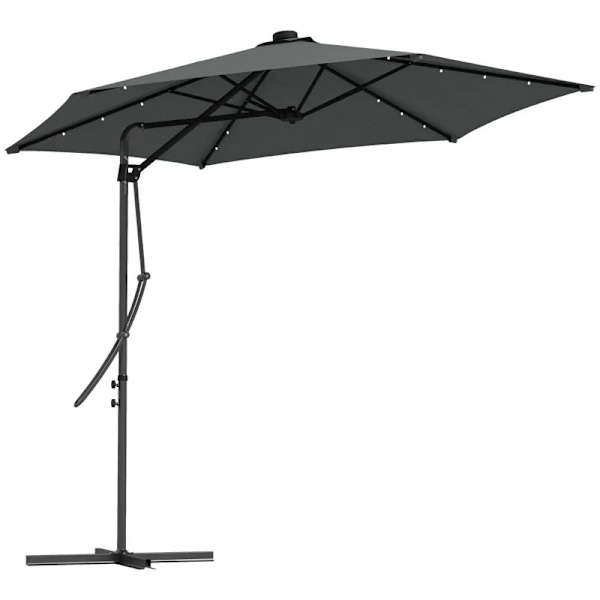 Rootz Parasoller - Trädgårdsparaply - LEDs - Solar Modul - Cantilever paraply - Väderbeständig - Skyddsöverdrag - Solskydd - Stål-polyester - Mörkgrå