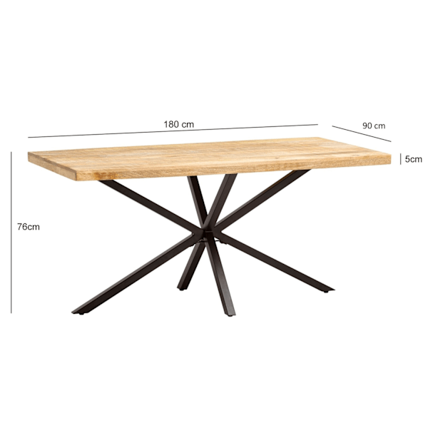 Rootz Industrial Spisebord - Rektangulært bord - Træbord - Håndlavet - 180 cm x 90 cm x 76 cm