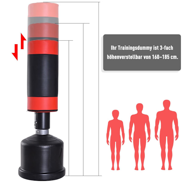 Rootz Stående Boksesæk - Sort, Rød - Pu, Plast - 14,17 cm x 14,17 cm x 31,5 cm