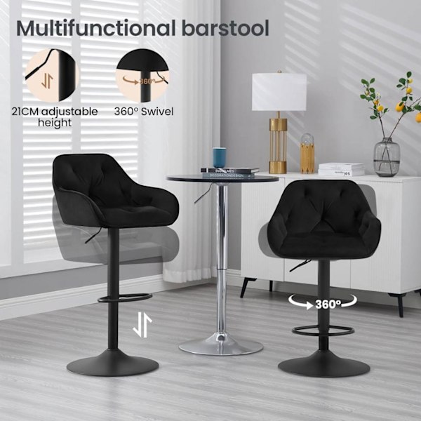 Rootz Velvet Barstol Set - Bänkstolar - Justerbar i höjdled - Material som andas - Ergonomisk design - 37cm x 37,5cm x 62,5-84cm