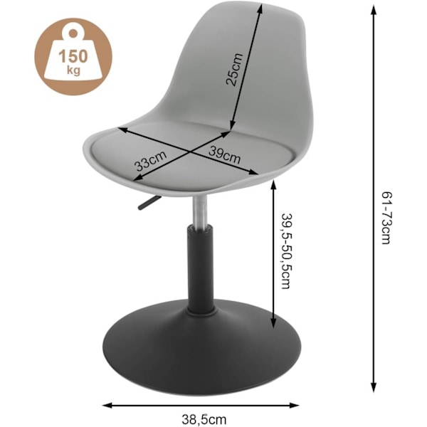 Rootz Barstol - Drejelig skammel - Justerbar højde - Blødt PU-materiale - Stabil stålramme - 41cm x 61-73cm x 39cm