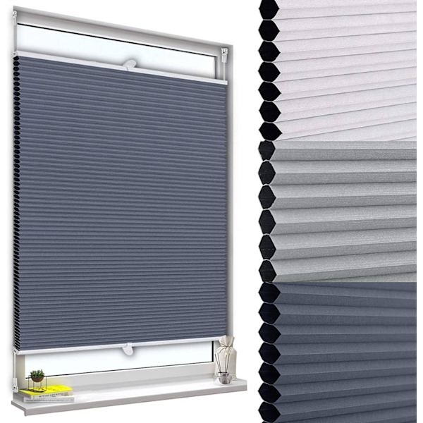 Rootz dubbelvecksgardin - Polyestergardin - Fönsterskärm - Integritetsskydd - 45-120cm x 120/130/220cm - Vit-Blå - Brusreducering