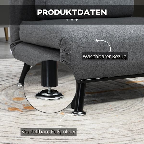 Rootz Foldeseng - Alsidig Sovesofa - Tilbagelænet ryglæn - Stålramme - Linnedlook - 75cm x 70cm x 75cm (Sofa) / 180cm x 75cm x 25cm (Senge)