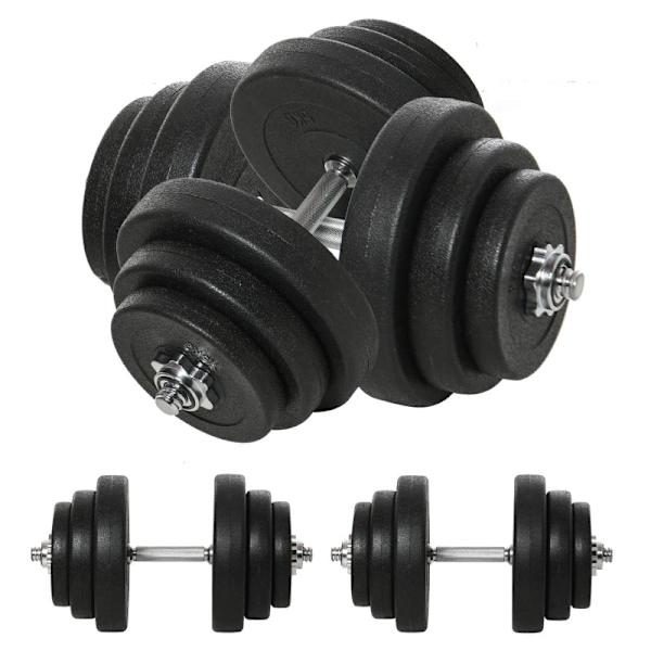 Rootz Hantelset - 2 metallhandtag - Fitnessmål - 12 viktskivor - Golvvänlig - Stål+plast - Svart - Ø24,5 x 4,3 cm