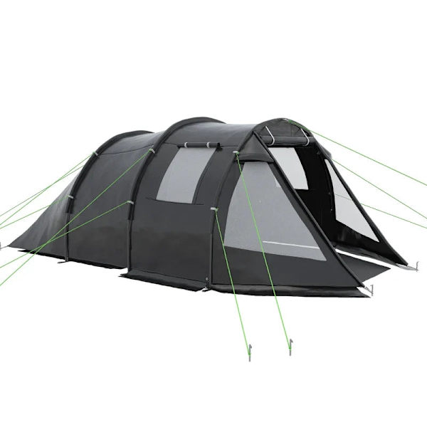 Rootz Campingtält - Väderbeständig - Trekkingstält - 2 rum - Bärbar resväska - UV 30+ Solskydd - Taft 100 % polyester-glasfiber - Svart - 475L x 264W