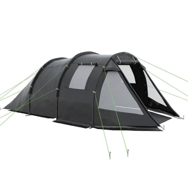 Rootz Campingtelt - Vejrbestandig - Trekkingtelt - 2 Værelser - Bærbar rejsetaske - UV 30+ Solbeskyttelse - Taft 100 % polyester-fiberglas - Sort - 47