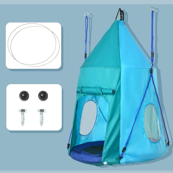 Rootz Nest Gunga med tält - Barngunga - Längdjusterbara rep - Vattentät - Lastkapacitet upp till 150 kg - Blågrön - 100L x 100W x 150H cm