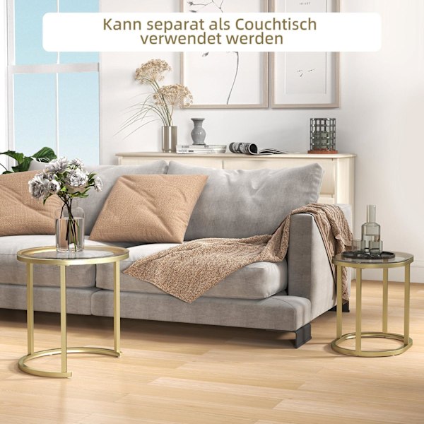 Rootz 2 -stykke sæt sofabord - oval & rund sofabord - Stabelbart borde - Rumbesparende design - Ø50 x 50,5 timer, 60L x 36b x 43,5 timer cm