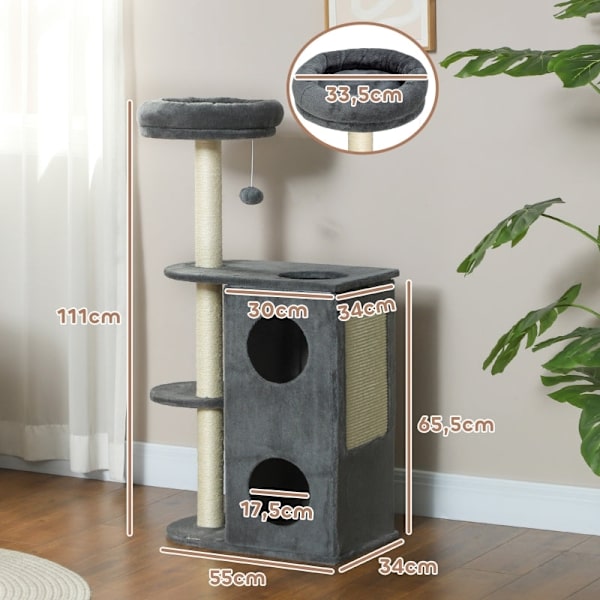 Rootz Cat Tree - Cat Climbing Tree - Lekfulla kattmöbler - Sisal skrapstolpar - 55cm x 34cm x 111cm