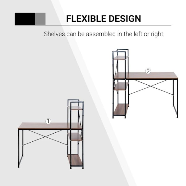 Rootz Computer Workstation - Computer Table - Work Table - Office Table - Desk With Shelf - Black - 120x64x121cm