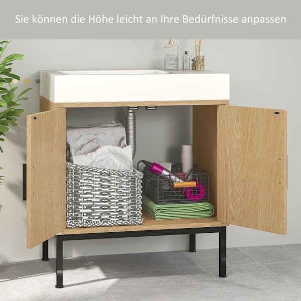 Rootz badeværelse skab - Boho Design - Sink Storage Unit - Rattan Elements - Passer under vask - Brun - 60x39x60 cm