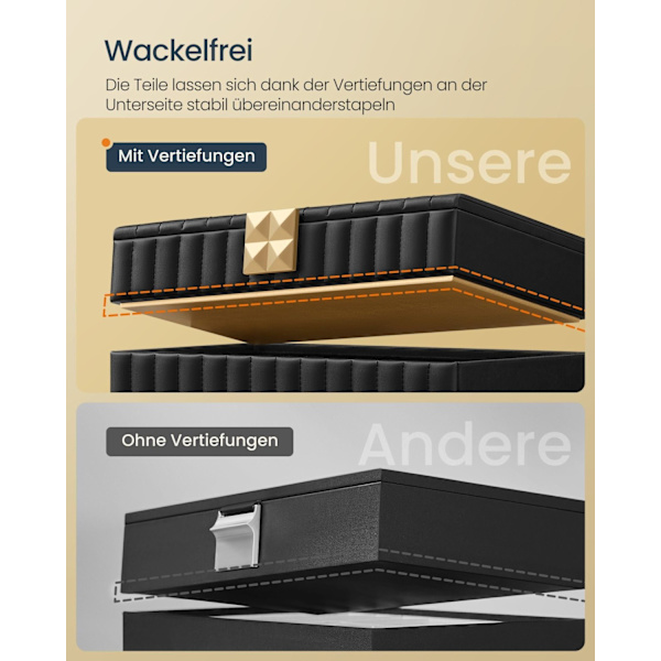 Rootz smyckeskrin med spegel - Förvaringslåda - Organizer - Bläcksvart - 17cm x 28cm x 20,5cm - PU syntetiskt läder - MDF - Sammet - Metall - Glas
